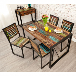Urban Chic Reclaimed Small Dining Table With 4 Chairs Set